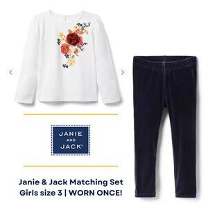 Janie & Jack floral applique tee & matching Velvet Legging (Marine) girls size 3